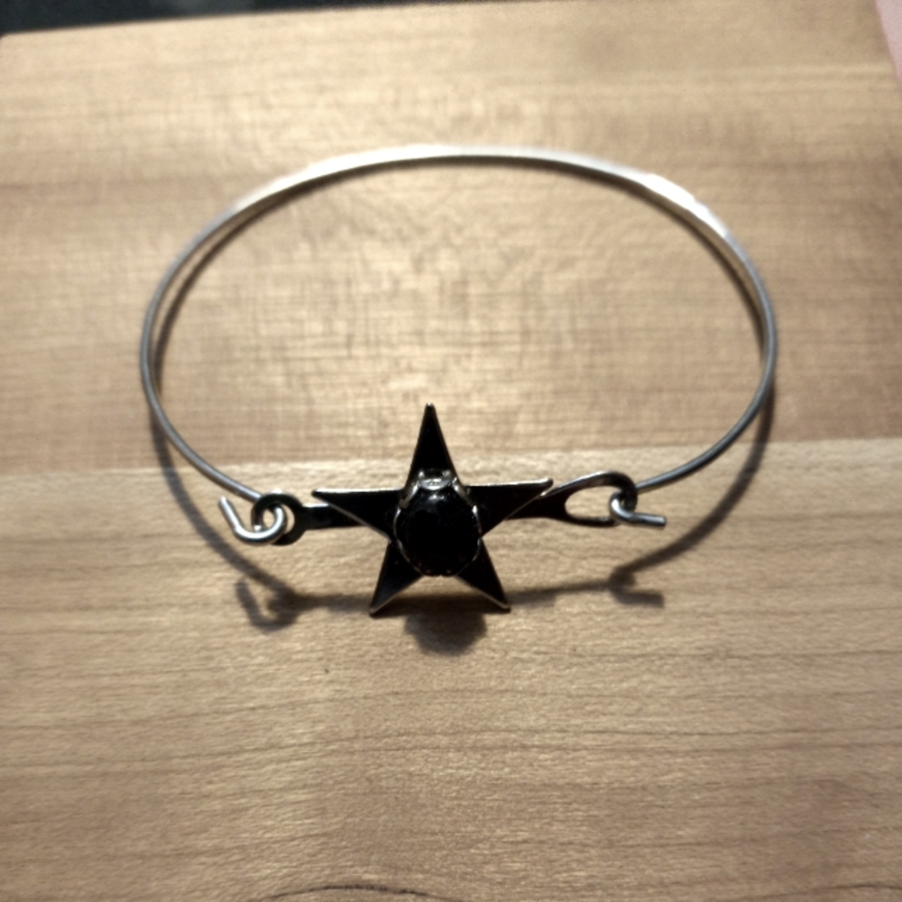 Sterling Silver Star with Black Lava Stone Bracelet